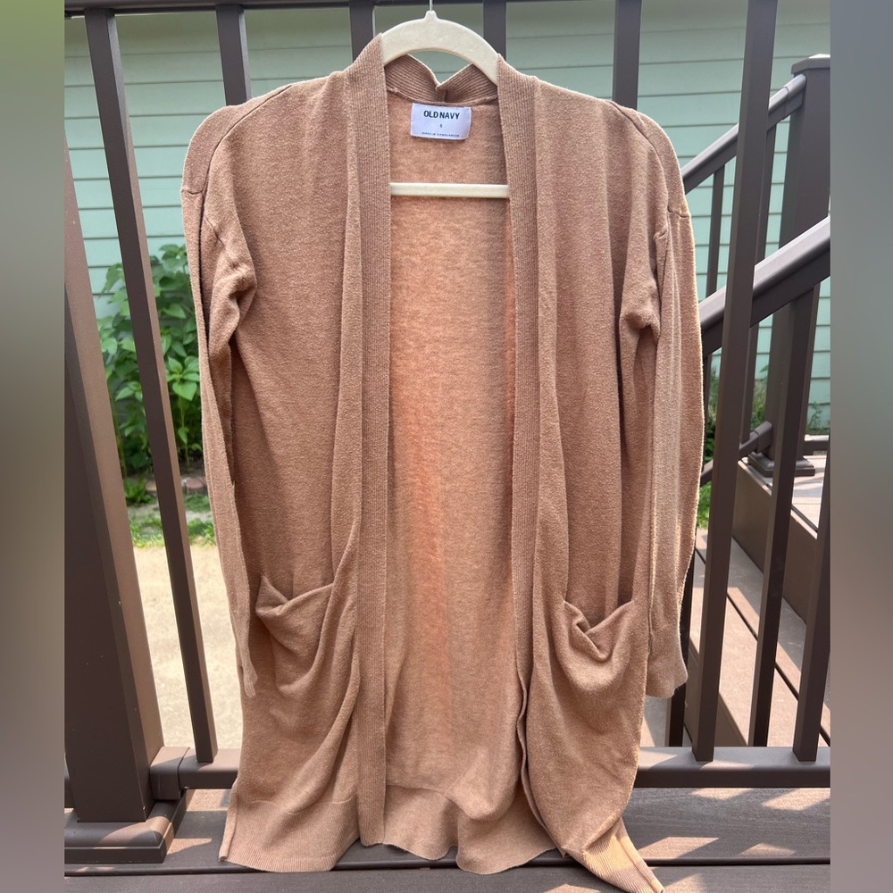 Old Navy Caramel Cream Brown Tan Camel Long Cardigan With Pockets Size Small